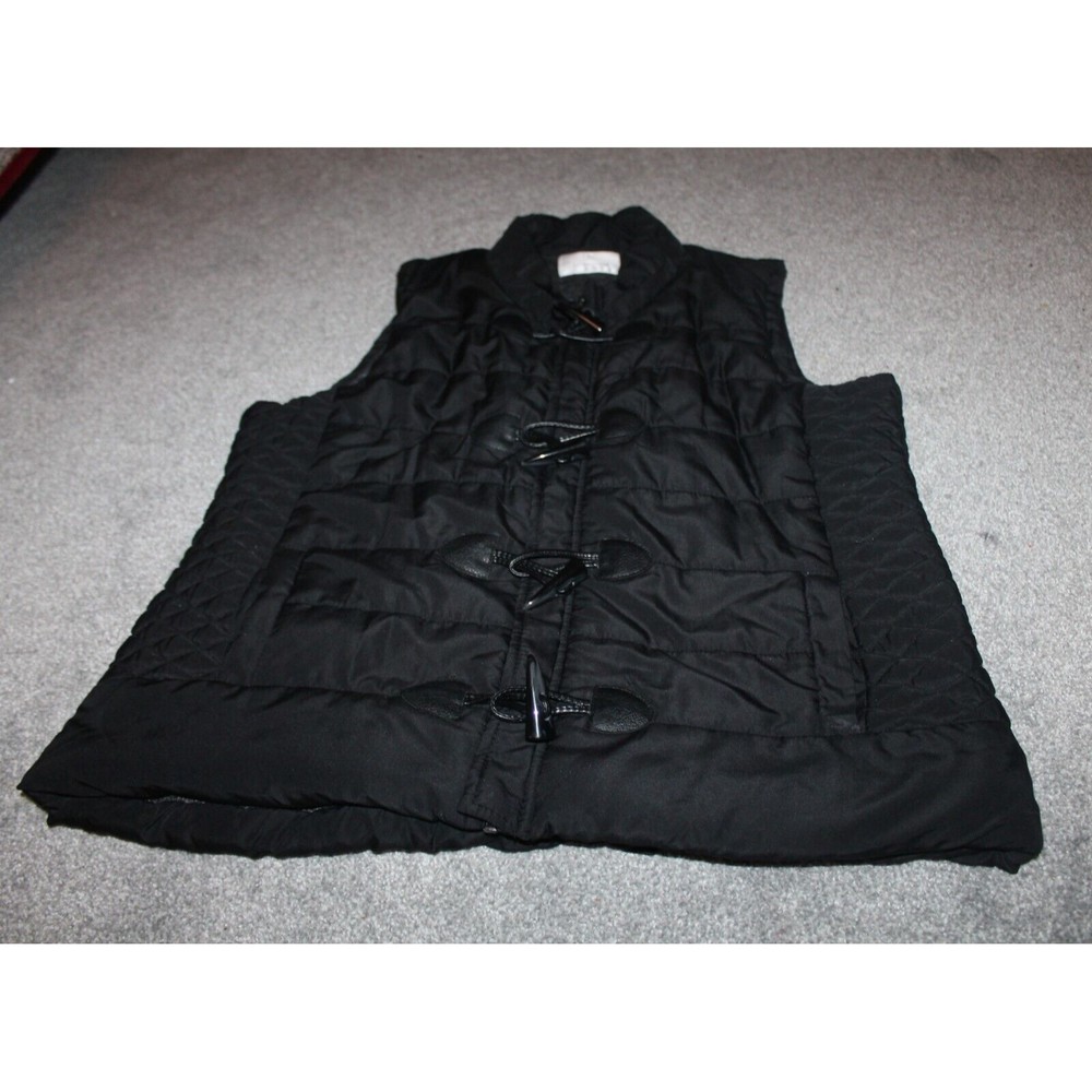 Women's XL Puffer Vest Jacket Black Quilted Sleeveless Zip and Button Up Lined